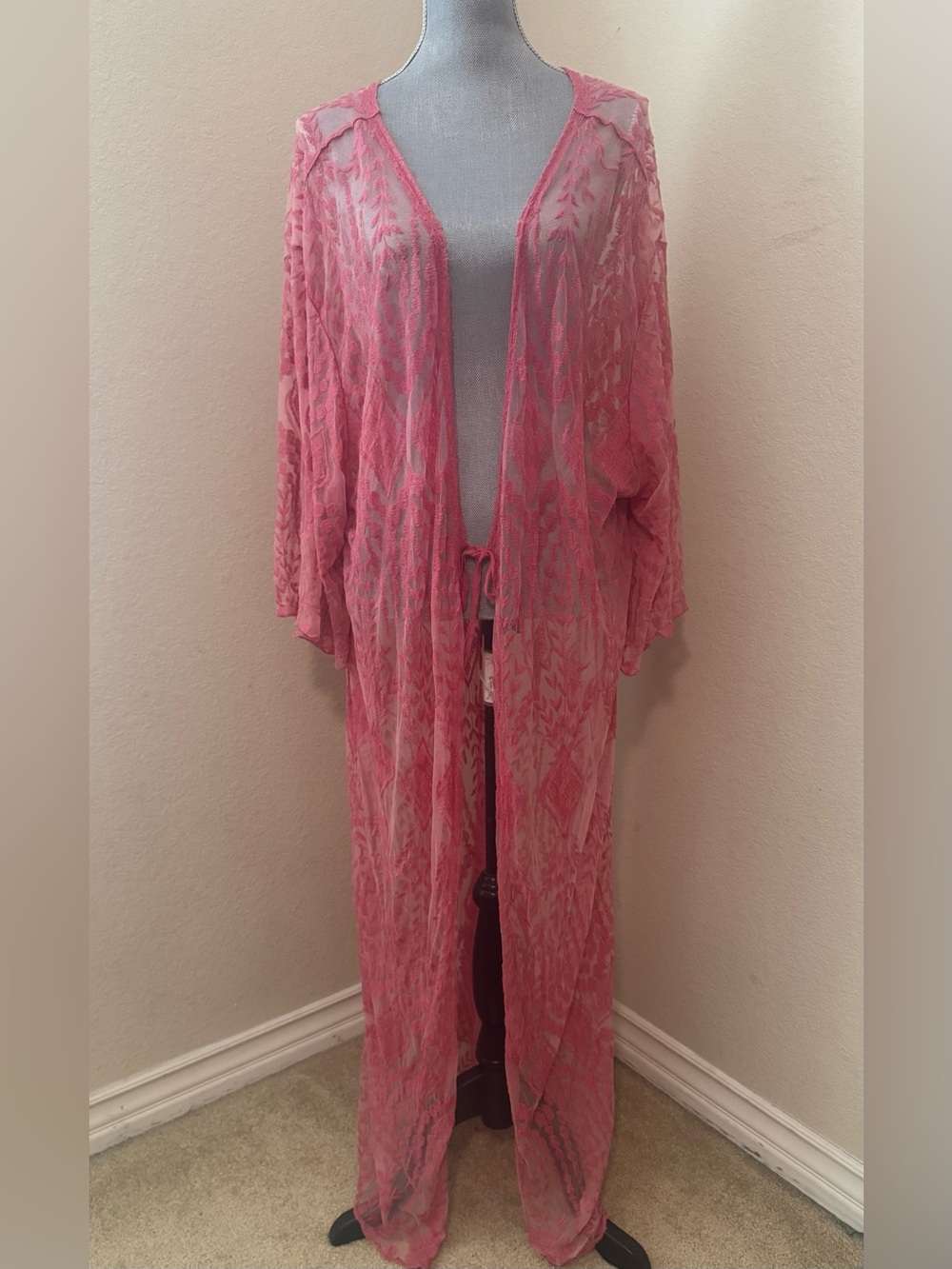 Sheer Pink Maxi Kimono Cover-Up